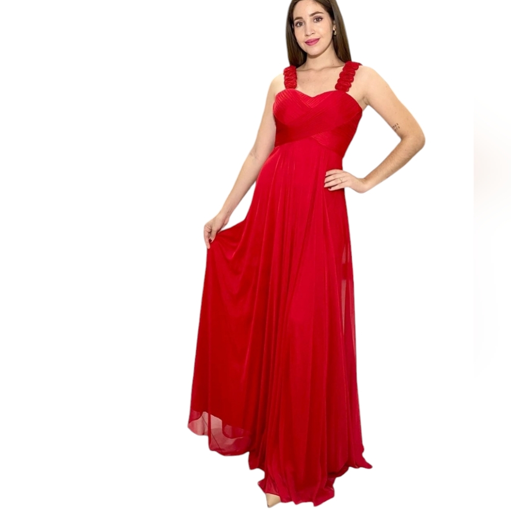 Foryondress Red Ruffle Strap Long Prom Dress Formal Party Dress Long Size XL